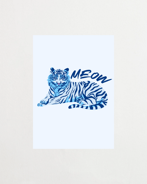 Blue Meow poster med blå katt illustration – FrenzyFrame