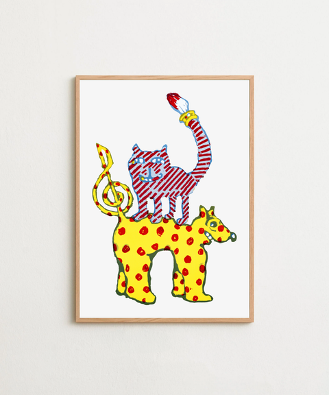 Cat on Spots poster visad med ram som tillval – FrenzyFrame