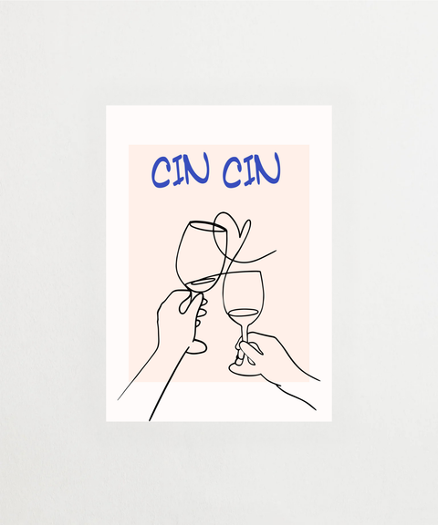 Cin Cin poster med elegant vinglas och champagnemotiv – FrenzyFrame