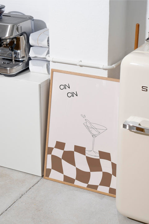 Cin Cin in Brown poster visad med valfri ram – FrenzyFrame