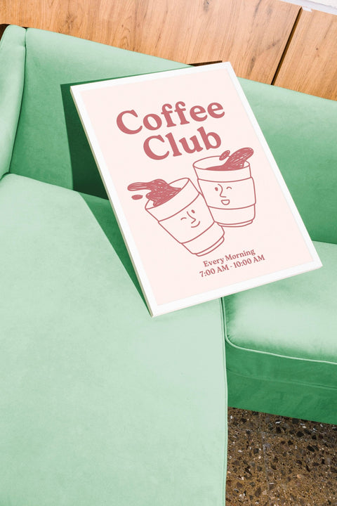 Coffee Club poster visad med ram som tillval i miljö – FrenzyFrame