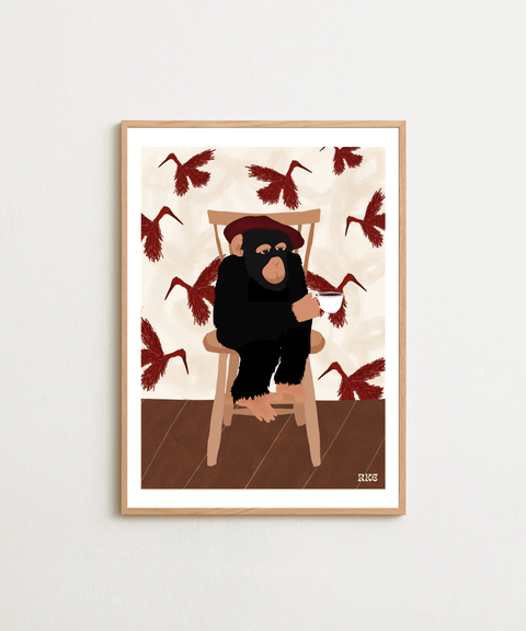 Monkey Drink Coffee poster visad med valfri ram – FrenzyFrame