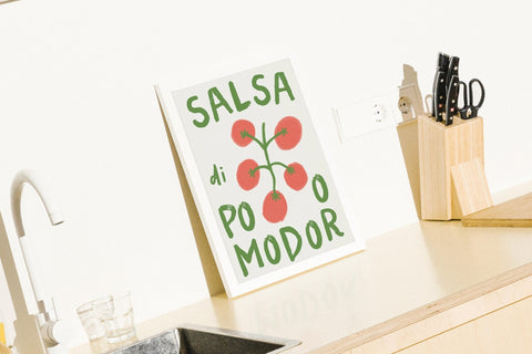 Pomadoro poster visad med ram som tillval i miljö – FrenzyFrame