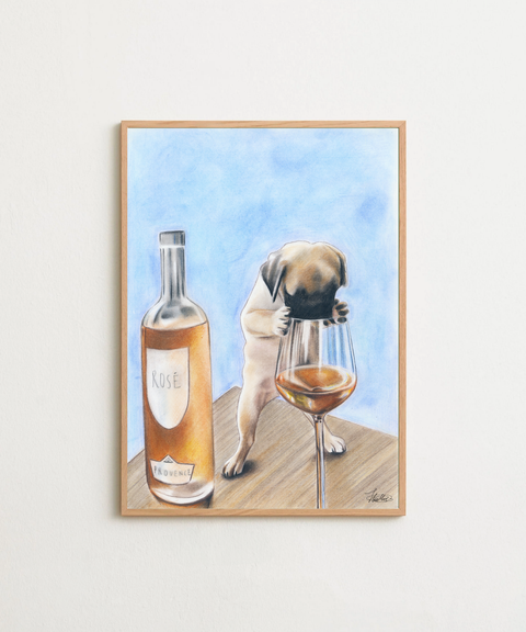 Rosé Puppy poster visad med ram som tillval – FrenzyFrame