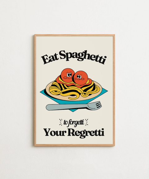 Spaghetti Regretti poster visad med valfri ram – FrenzyFrame