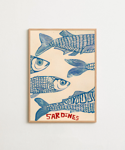Swim Like Sardines poster visad med valgfri ram – FrenzyFrame
